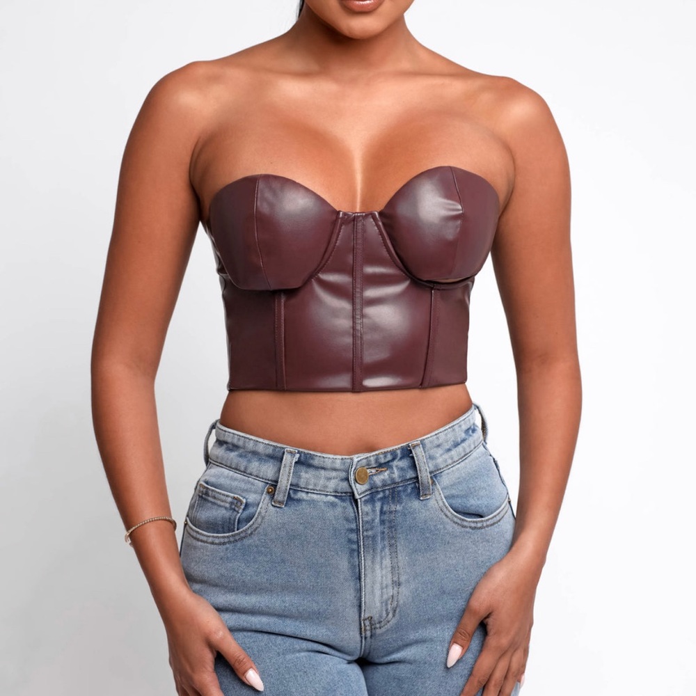MYOUTFITONLINE Vegan Leather Corset Top Size US S